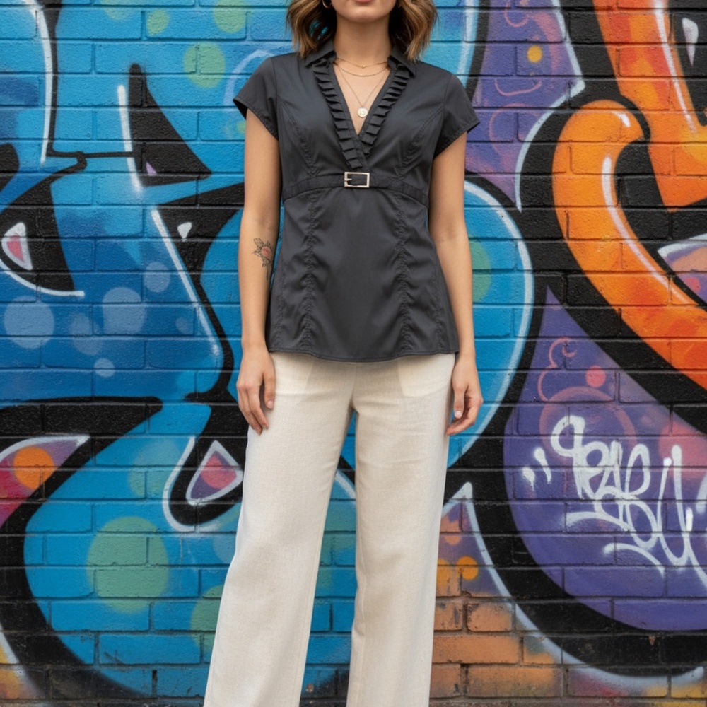 Express Design Studio Ruffle Belted Tunic M - image 3